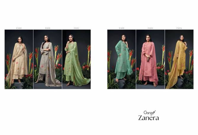 Zanera By Ganga Silk Printed Handwork Dress Material Catalog